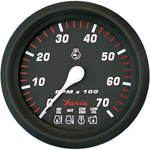 Faria 34650 Pro Tachometer 7000 RPM with Systemcheck Indicator - Red, 4"