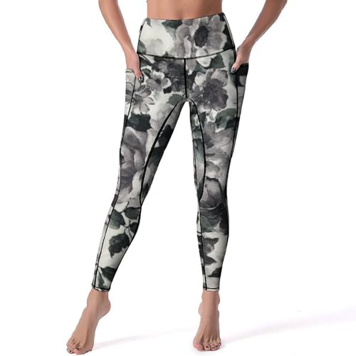 Legging femmes fleurs grises taille haute S pour yoga et sport
