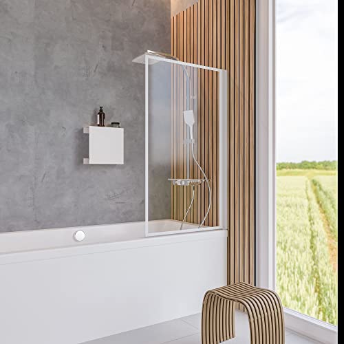 Schulte pare-baignoire 80 x 140 cm montage gauche droite, encadré, profilé blanc mat, écran 1 volet mobile pivotant pliant, verre de sécurité 5 mm EP1650 70 230