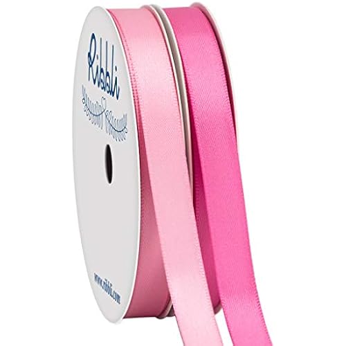 Ribbli 2 Rolls Satin Pink & Hot Pink Craft Ribbon,Total 20 Yards,(Pink 3/8-Inch x 10-Yard, Hot Pink 3/8-Inch x 10-Yard)