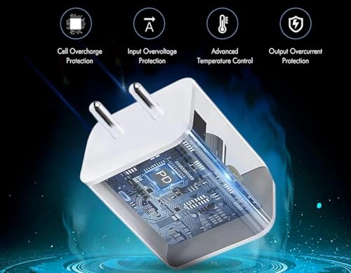 Image of 20W Type C Charger PD 3.0 Fast Charging Adapter Compatible with iPhone 17 /16 /15 /14 /13 /12 /11 /X /Mini /Pro /Pro Max Series & More, White | BIS Certified