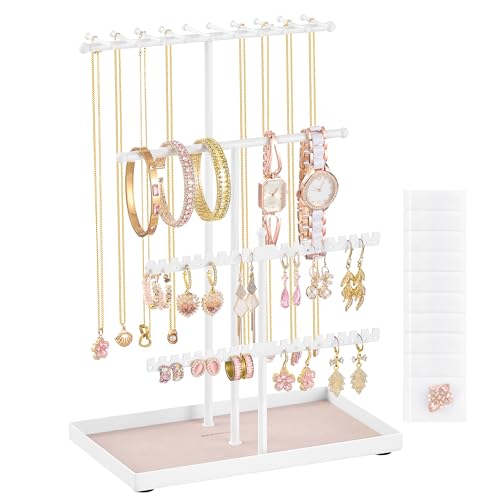 SONGMICS Schmuckständer, Schmuckhalter, Metallrahmen, Schmucktablett Samt, Schmuckaufbewahrung für Halsketten Armbänder Ohrringe Ohrstecker Ringe,...