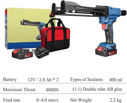 Bezprzewodowy elektryczny pistolet uszczelniający, aplikator kleju oporowego 8000N z 2 bateriami, 5-stopniowa kontrola do uszczelniacza i żywicy epoksydowej, szybkie uwalnianie do naprawy domu