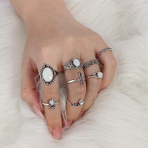 Zzhdcc Vintage Knuckle Rings Set For Women 61 Pcs Aesthetic Stackable Rings Silver Adjustable Joint Finger Midi Boho Rings Turquoise Jewelry As Birthday Gifts #TOP3