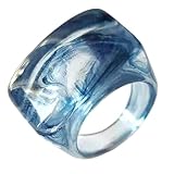 Ice Blue Color Acrylic Resin Band Ring for Men Women Trendy, Waterproof Finger Ring Non Tarnish, Anniversary Birthday Valentine's Day Gifts, Statement chunky Ring Fashion Jewelry Accessories.