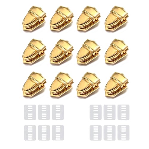 NIYATA 12Pcs Fermoir Cartable Doré,Fermoir Sac a Main Crochet,Fermoir Sac a Main,avec 12 Entretoises,Attache Cartable,pour La Confection de Sacs à Dos,Portefeuilles et Valises