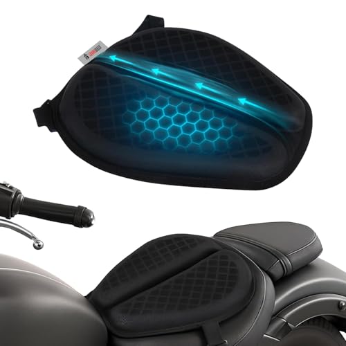 Image of Grandbiker Universal Fit Gel Air Seat Cushion | 3D Honeycomb Gel Structure Cover for Long Rides | Detachable Cover | Lumbar Support | Breathable | Durable Design | Ideal for Bike (Dark Black)