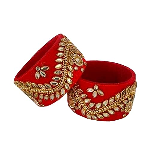 Elegance Kundan Broad Red Silk Thread Bangle (Set of 2) - 2" 4 (B07VNZZXT3) Amazon Price History, Amazon Price Tracker