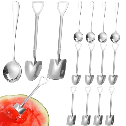 CINY 15 Teiliges Schaufellöffel Dessertlöffel Set Edelstahl-Spatenlöffel, Runde Suppenlöffel, Quadratische Schaufel, Spitzer Löffel, Teelöffel...