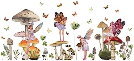 SUPERDANT Mushroom Fairy Wall Stickers Colorful Forest Wall Stickers for Girls Bedroom Cute Fairy Princess with Butterfly Wings Wall Decal for Babies Girls Room Playroom Nursery Wall Decor