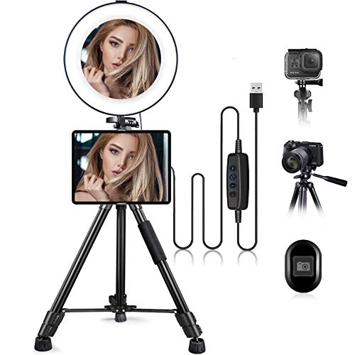 10.2  Selfie Ring Light with Stand & iPad Phone Holder HQOON LED Ringlight with 52  Extendable Tripod Stand for Makeup Photography Live Stream Video Recording, Compatible with iPad Phones and Cameras
