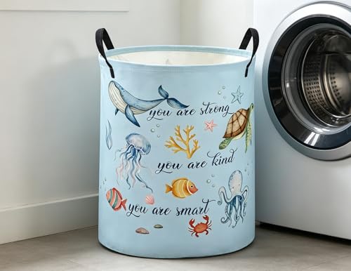 Image of ESSME Kids Laundry Basket,Ocean Hamper Collapsible Canvas Waterproof Storage Bin for Boys, Cute Hamper,Gift Baskets(Ocean)