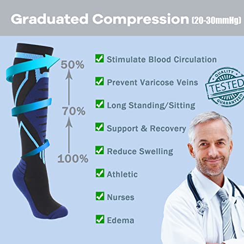 Keskale Compression Socks For Men & Women 20-30 Mmhg Knee High (1 Pair) - Best Support For Medical, Athletic, Sports, Travel, Running (Blue, L/Xl) #TOP2