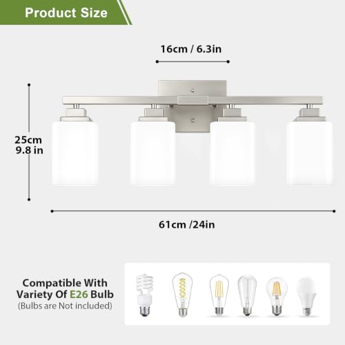 Image of Brushed Nickel Bathroom Light Fixtures, 4-Light Vanity Lights over mirror