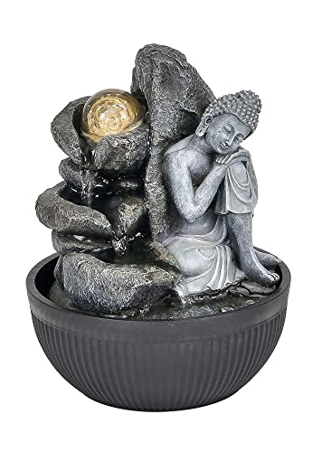 brunnen Zen und Feng Shui, Modell Buddha Kopf auf Knie, Kugel und 3...