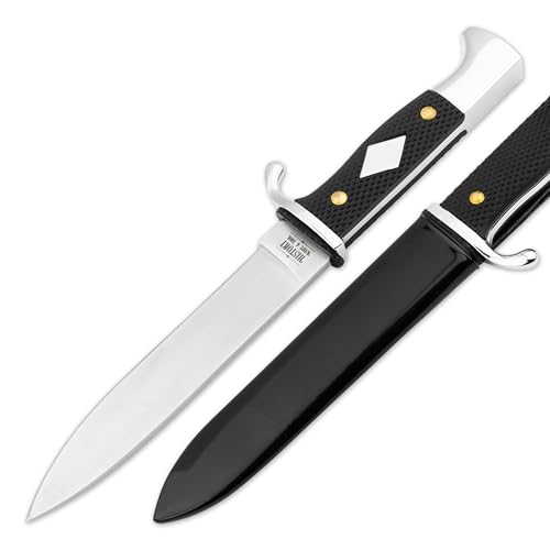 HISTORY KNIFE & TOOL® - German Scout Knife - klassisches Pfadfindermesser mit 14 cm Klinge - Fahrtenmesser traditionell mit schwarzem Griff - historisches Gürtelmesser feststehend mit Metallscheide