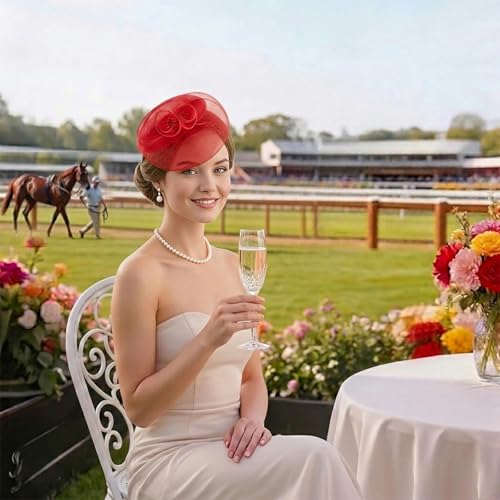 Image of DRESHOW Fascinators Hat Feather Headband Women's Fascinators Tea Party Headwear with Clip Flower Head Band for Girls & Women