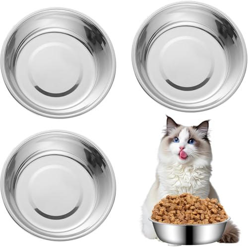 BLMHTWO 3 Stück Katzennapf Edelstahl Flach,Katzennapf Flach 450ml Futter und Wasser Hundenäpfe für Kleine Hunde und Katzen