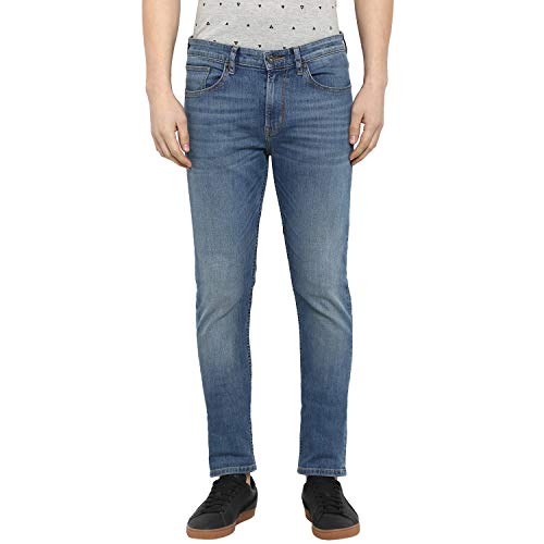 Image of Red Tape Men's Medium Blue Solid Cotton Lycra Jeans