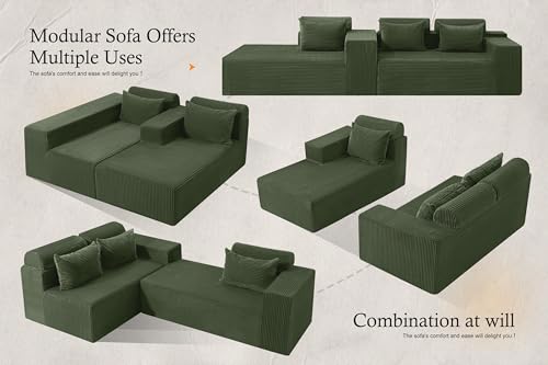 Image of HABUTWAY Sectional Couches for Living Room,No Assembly L Shaped Couch 105 inch Modular Sectional Sofa Couch with Deep Seat,Cloud Couches Furniture Sets for Apartment,Corduroy (Green, Left Facing)