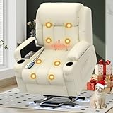 YONISEE Lift Chair Recliners for Elderly, Recliner Chair with Massage & Heat, Extended Footrest, Riser Reclining Chair with Type C+USB, 2 Cup Holders & 4 Side Pockets, 2 Hidden Armrest Storage