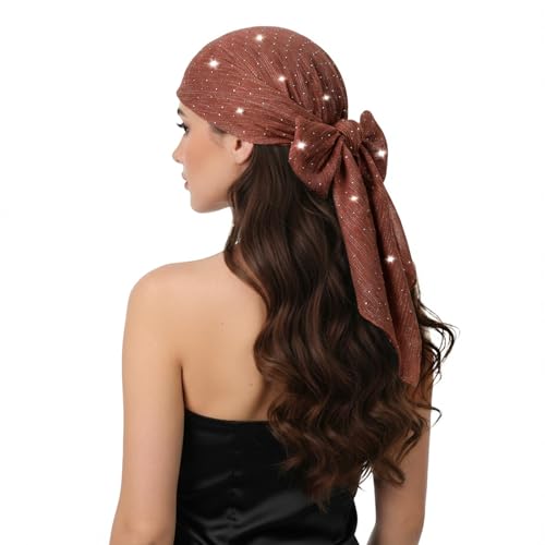 CIATBYYJ Fashion Head Scarf for Women Hair, 31.5 Inch Square Bandana with Sparkling Rhinestones, Black Hair Scarf for Halloween