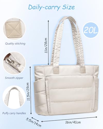 Nylon Puffer Tote Bag for Women, Quilted Handbag with Water Bottle Pocket, Large Shoulder Bag for Work, Travel, Gym, Laptop3