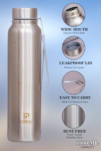 Image of parkav stainless steel water bottle 1L,slivercolor,