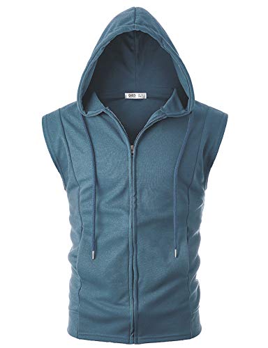 Image of Ohoo Mens Slim Fit Sleeveless Lightweight Zip Up Hooded Sweatshirt Vest Hoodie