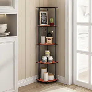 Artesia Handcrafted MDF Corner Rack Foldable Side Table 5 Shelves Corner Stand End Table Home D?cor Vase Stand for Living Room and Bedroom (Brown)