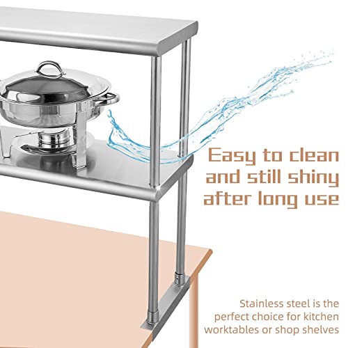 Hally Stainless Steel Table with Double Overshelf for Prep & Work 24 x 72 Inches, NSF Commercial Heavy Duty Table with Undershelf and Backsplash for Restaurant, Home and Hotel