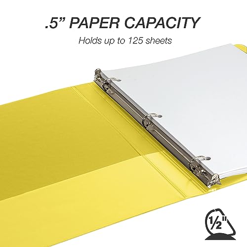 Samsill Durable 0.5 inch 3 Ring Binder, Made in USA, D Ring Binder,FSC 100% Recycled Chipboard, Yellow, 12 Pack