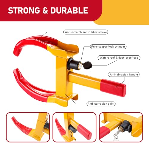 CARTMAN Heavy Duty Trailer Lock Wheel Clamp, Universal Security Tire Lock, Adjustable Anti Theft Lock for Trailers SUV Boats ATVs Motorcycles Golf Cart