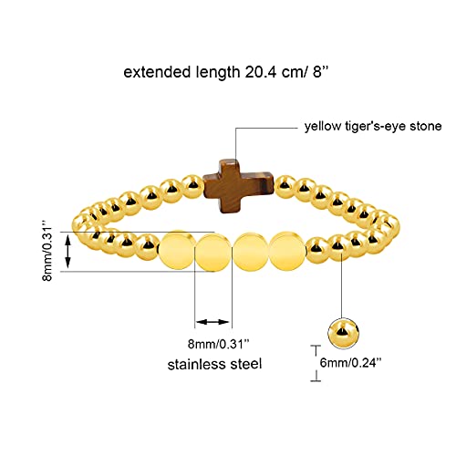 Image of Uloveido Black Agate Side Cross Bracelet Mustard Seed Charms, Personalized Letter A-Z Tiger's Eye Bangle Y944