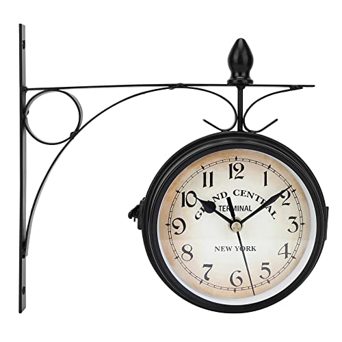 Wanduhr, Retro, doppelseitig, für den Außenbereich, wasserdicht, Vintage-Wanduhr, für drinnen und draußen, bestes Geschenk für Zuhause (25 x 9 x 22) Cover