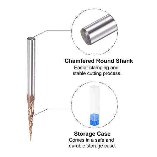 Image of uxcell Tapered Ball Nose End Mill, TiSiN Coated Solid Carbide 2 Flute Spiral Milling Cutter, 0.25mm Radius, 0.5mm Diameter, 4mm Shank, 50mm Length, 9.76 Degree Angle