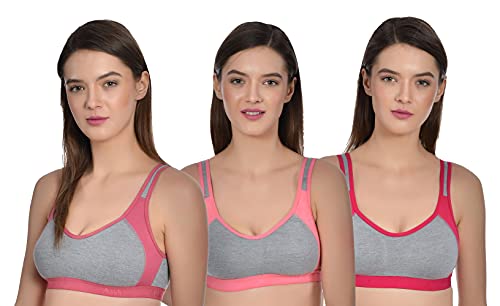 Image of Aimly Women's Cotton Seamless Non-Padded Full Coverage Sports Bra - (Pack of 3)