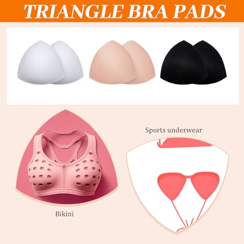 Image of Geyoga 24 Pairs 12 Pairs Bra Pads Inserts Women Sports Bra Pads Inserts Triangle Removable Pad for Women's Bikini Top Swimsuit (White,Nude Color,Black)