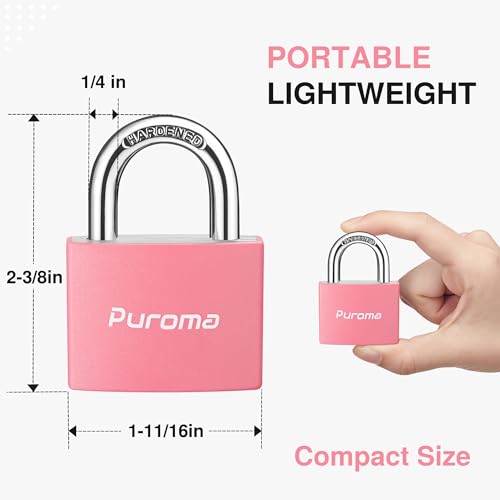 image for Puroma Lock Keyed Padlock, 2 Pack Aluminum Locks with 3 Keys Alike, 1.