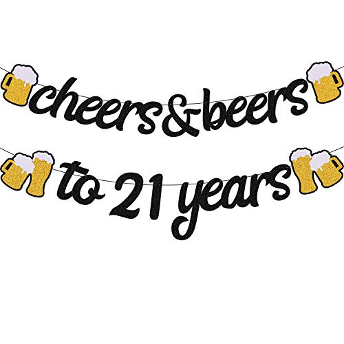 21th Birthday Decorations Cheers & Beers to 21 Years Banner for Men Women