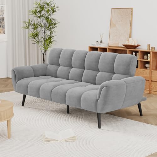 HIPIHOM Convertible Linen Futon Sofa Bed, 76.77" Grey