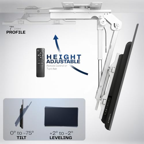 Image of VIVO Swivel Electric Ceiling TV Mount, 37-70 in Screens, MOUNT-E-FD75CW-S | White, Swiveling, Large Motorized Flip Down, Pitched Roof VESA Mount, Heavy Duty Steel, App and Voice Control, Holds 99 lbs