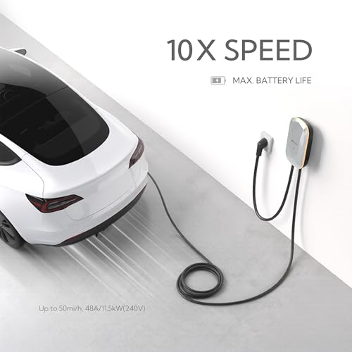 Image of RIPPLEON Level 2 EV Charger - Dual Plug Type Universal Wall Connector Nema Plug-in - Compatible for All North American EVs - 40Amps 240V Tesla Wall Charger, UL, FCC Certified Mist Silver