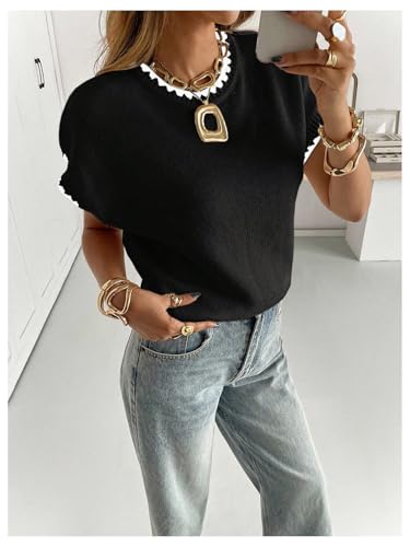 Image of SOLY HUX Women's Short Sleeve Sweater 3D Floral Sweaters Pullover Tank Tops Knit Vest Trendy Fashion Clothing
