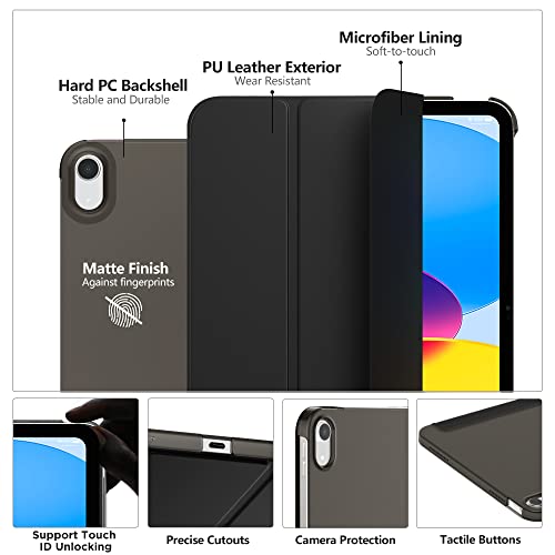 MoKo for iPad (A16) 11th Generation Case 11 Inch 2025, iPad 10th Generation Case 10.9 Inch 2022, Slim Stand Hard PC Translucent Back Shell Smart Cover, Support Touch ID, Auto Wake/Sleep, Black by MoKo - Image 3