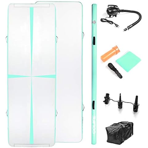 CCLIFE Aufblasbare Track Tumbling Matte 3m 4m 5m mit elektrischer Luftpumpe Air Turnmatte Trainingsmatte Gymnastik-Luftbahn, Farbe:500x100x10cm Grün Cover