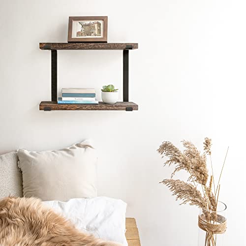 Mkono 2 Tier Wall Shelf Rustic Wall Mounted Floating Shelves Bathroom Wall Decor Wood Hanging Shelf With Metal Brackets Display Storage Shelving For Living Room Bedroom Office #TOP4