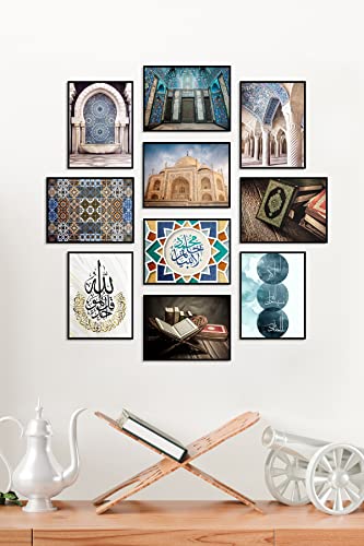 Çerçevesiz Çerçeve Görünümlü 10 Parça İslami Mdf Tablo Seti Çoklu Çerçeve Seti Mdf Baskı Özc-MDF10D