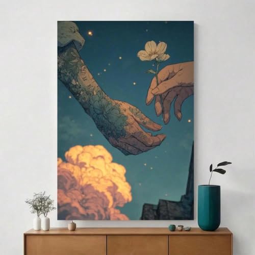 Tableau sur toile Mains encadrées sous le ciel 70x90cm sans cadre art mural romantique d'Halloween