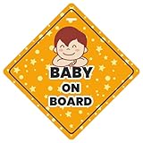 CVANU 2pcs Baby on Board Laminated Kids Safety Vinyl Sticker with 2 Suction Cup for Car Drivers (6inX6in)_R2-13